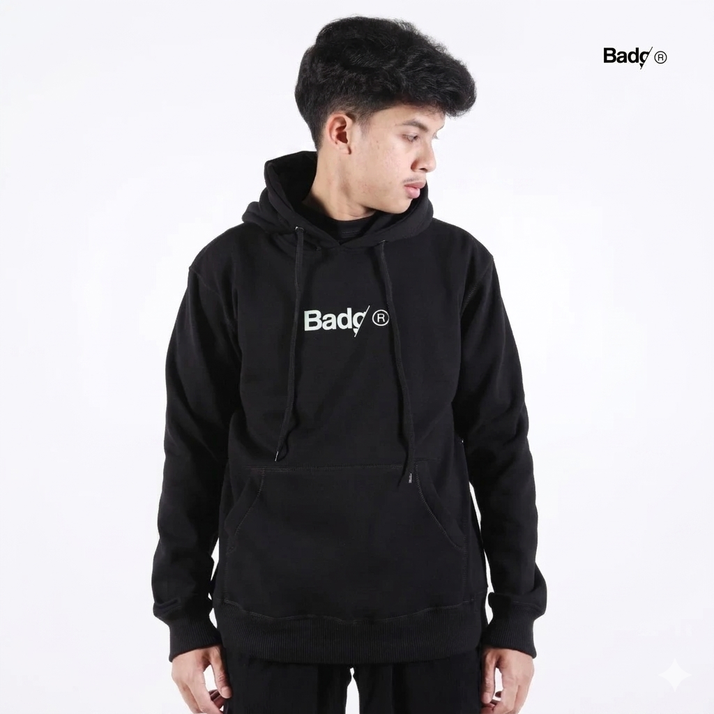 Sweater Pullover Hoodie BADG LOG Black - Image 6